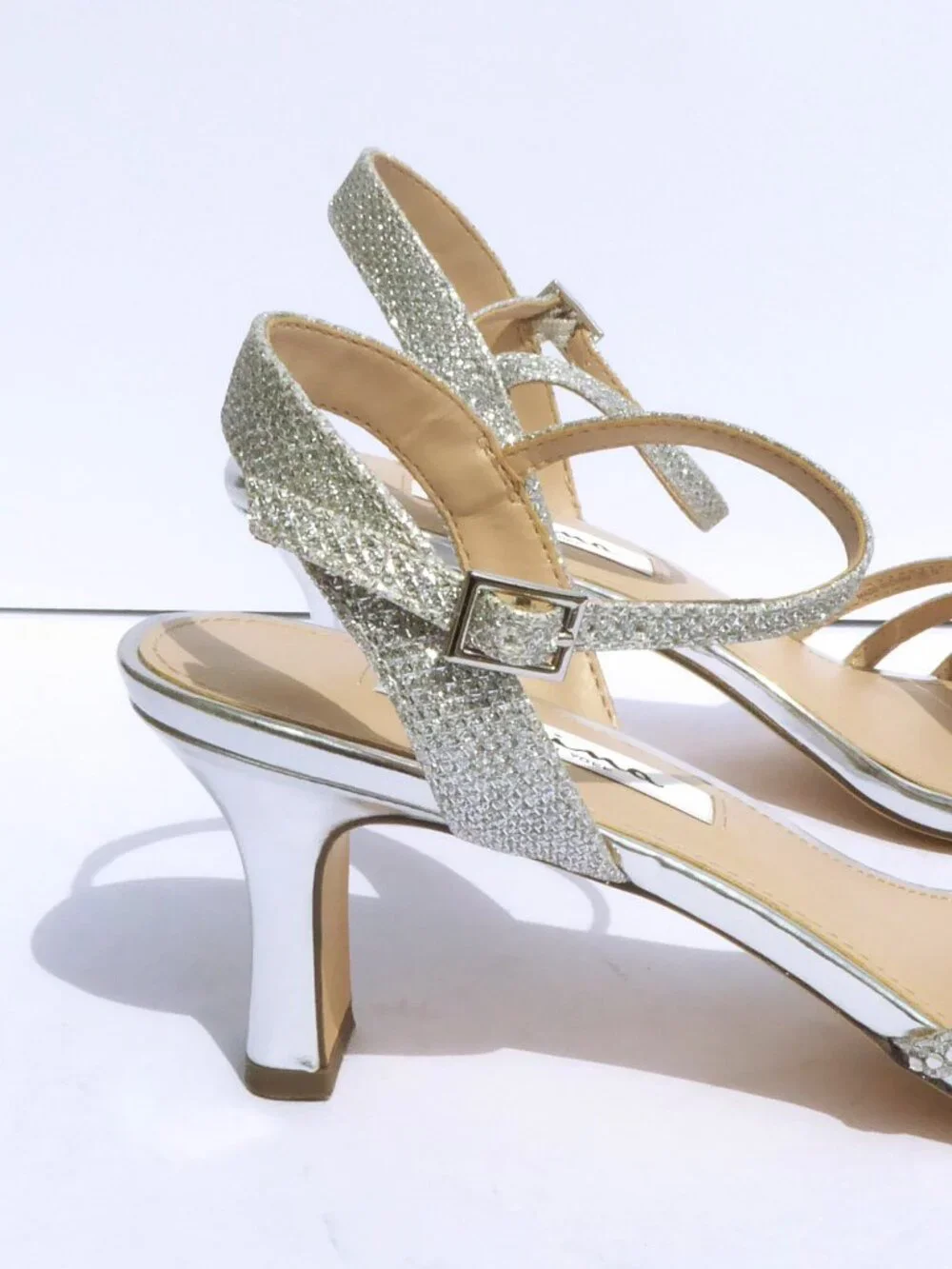 Nina New York silver rhinestone glitter strappy ankle strap heels size 8.5